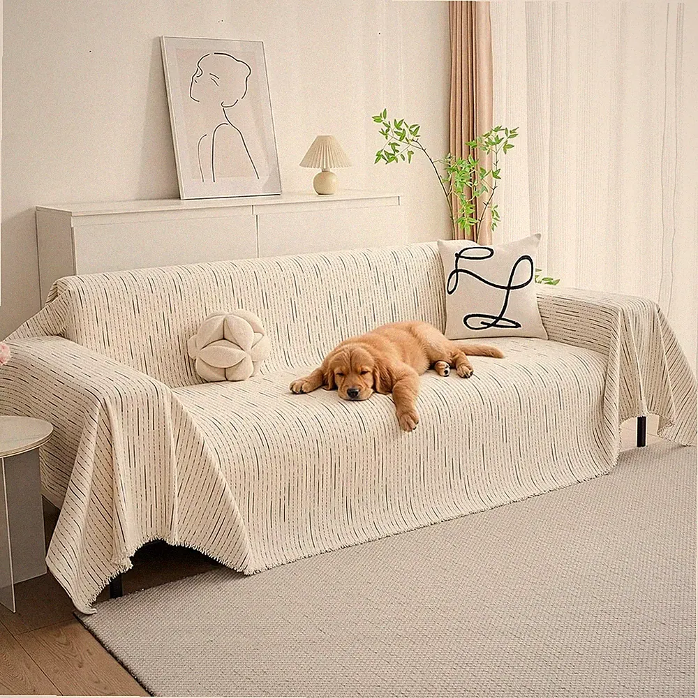 Couch Cover for Dogs, Sectional Couch Cover, Beige Lines Sofa Covers for