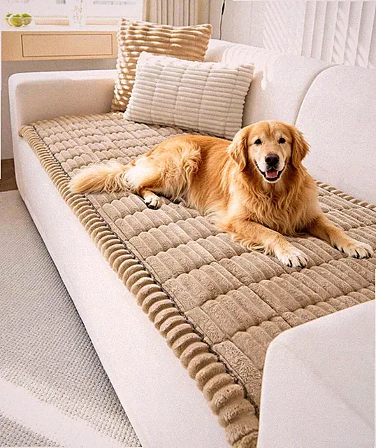 Couch Cover for Dogs Washable, Non Slip Plush Sofa Covers for 3 Cushion Couch, F