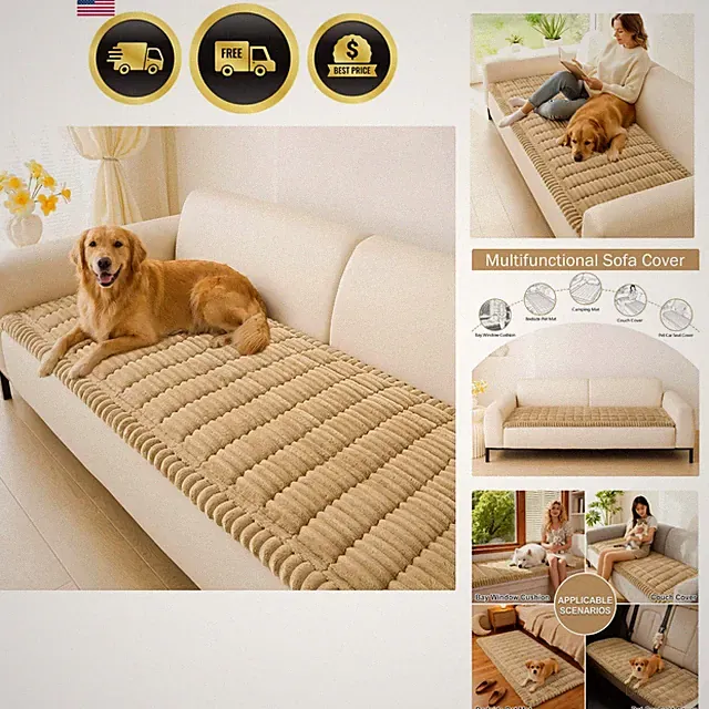 Couch Cover for Dogs Washable, Non Slip Thick Flannel Sofa Protector, Pet Fri...