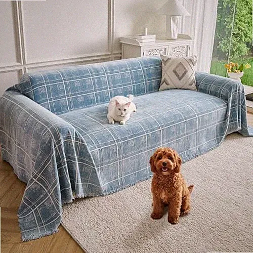 Couch Cover for Dogs Washable Sofa Cover, Sectional 71" x 118" Blue Checkered