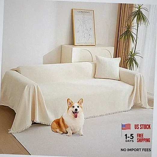 Couch Cover for Pets, Beige Couch Covers for 2 71" x 118" Tassels Edge-beige