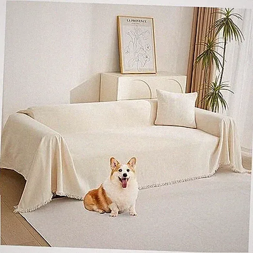 Couch Cover for Pets, Beige Couch Covers for 2 71" x 118" Tassels Edge-beige