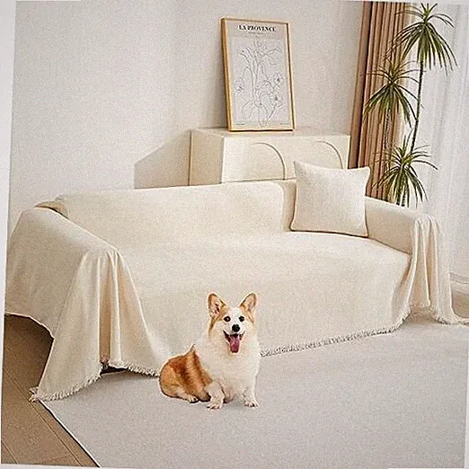 Couch Cover for Pets Beige Couch Covers for 3 71" x 150" Tassels Edge-beige
