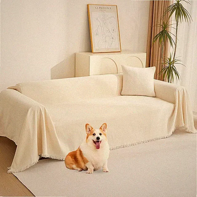 Couch Cover for Pets - Beige Sectional L Shape Chenille Cushion Covers for 2