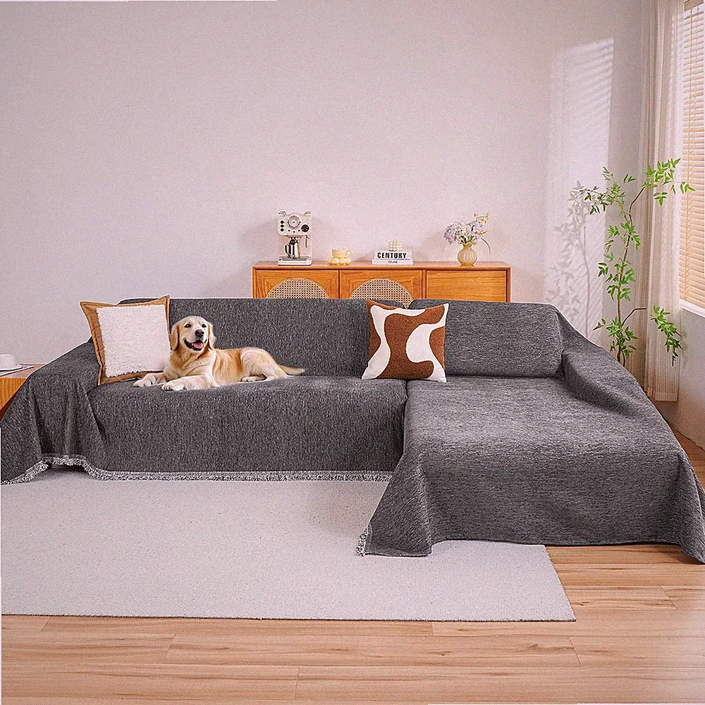 Couch Cover for Sectional Sofa, 2 Pieces, 71"X118", Dark Grey