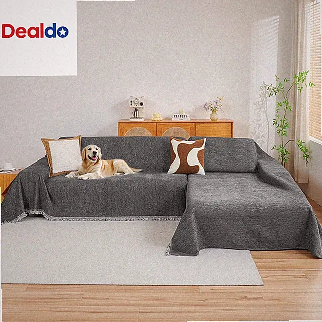 Couch Cover for Sectional Sofa, 2 Pieces Couch Covers for L Shape Sofa Cover, Fu