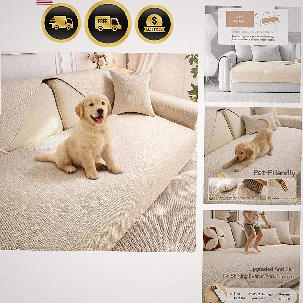 Couch Cover for Sectional Sofa, Pet Friendly Furniture Protector for Furry Pe...