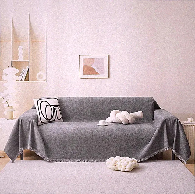 Couch Cover l Shape 71 Inch Large with Tassel Edge, Modern Multi-Use L Shaped