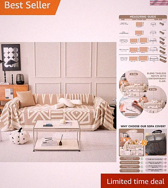 Couch Cover Sofa Protector Khaki Chenille Breathable Washable Large 71x118