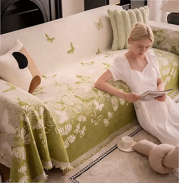 Couch Covers for Dogs Green Butterfly Blanket Reversible, Loveseat Covers wit...