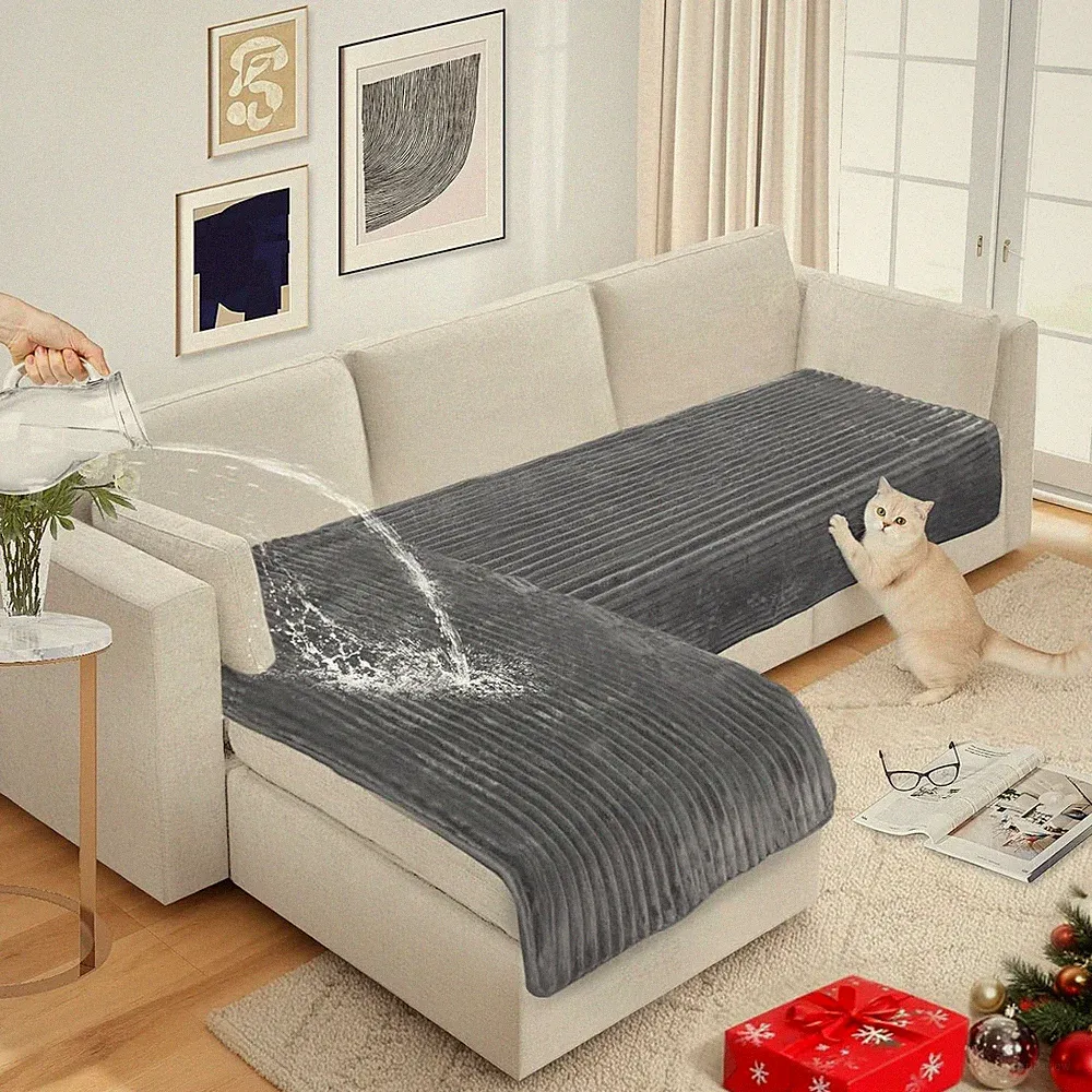 Couch Covers for Dogs Waterproof Flannel Striped Sofa Cover Pet Friendly