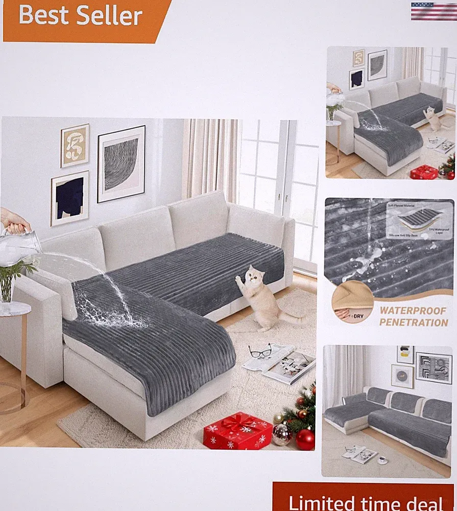 Couch Covers for Dogs Waterproof Flannel Striped Sofa Cover Pet Friendly Wash...