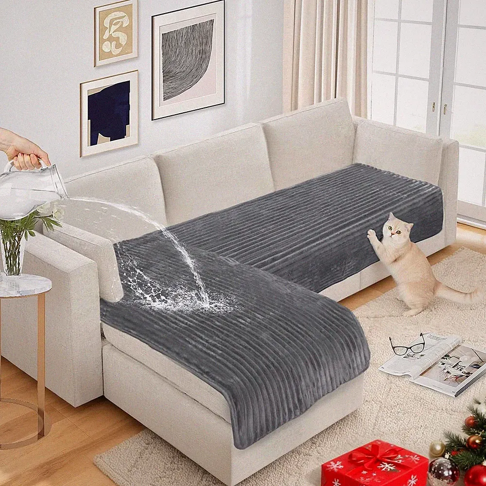 Couch Covers for Dogs Waterproof Flannel Striped Sofa Cover Pet Friendly Washabl