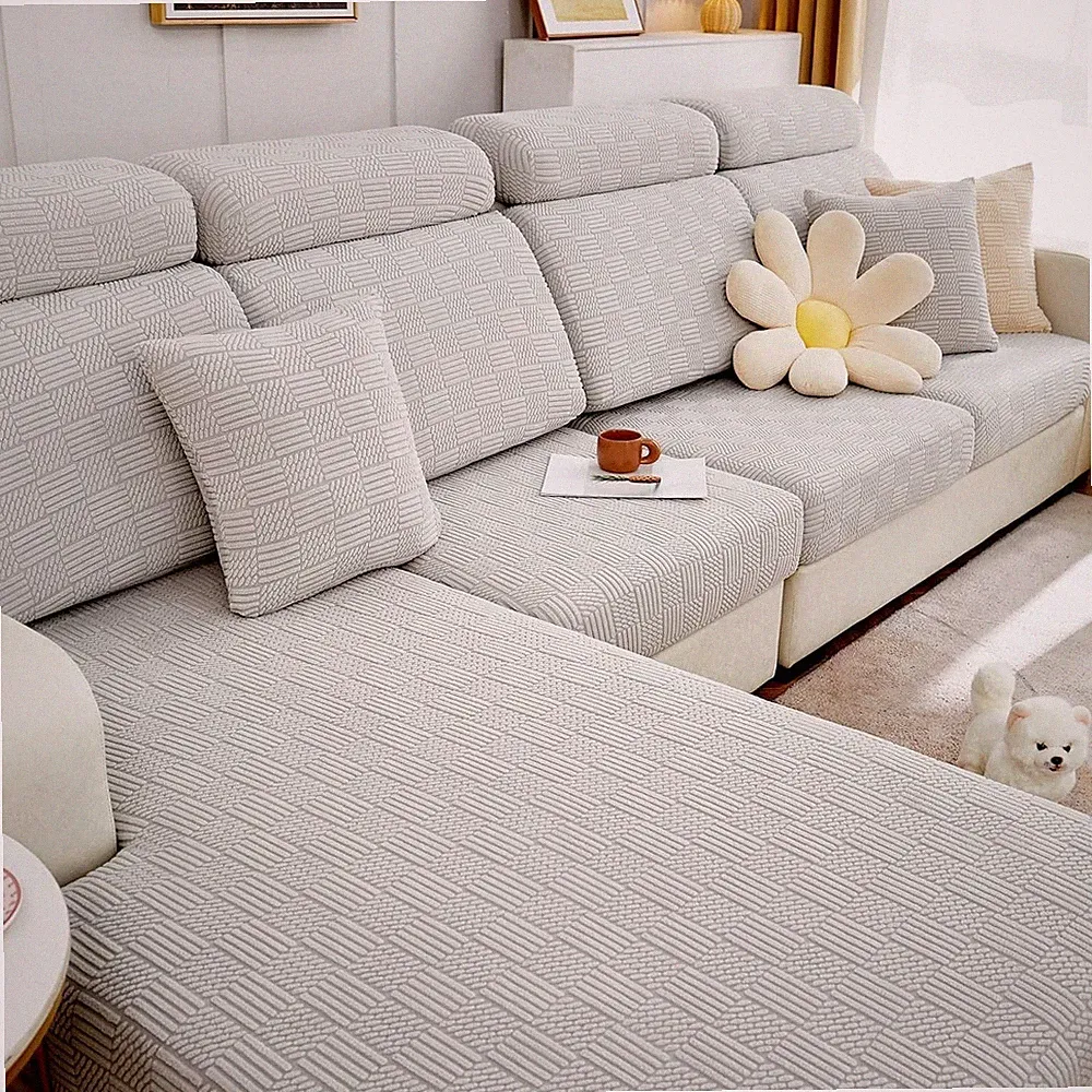 Couch Covers for Sectional Sofa l Shape Large Single Seat Cover Grey White