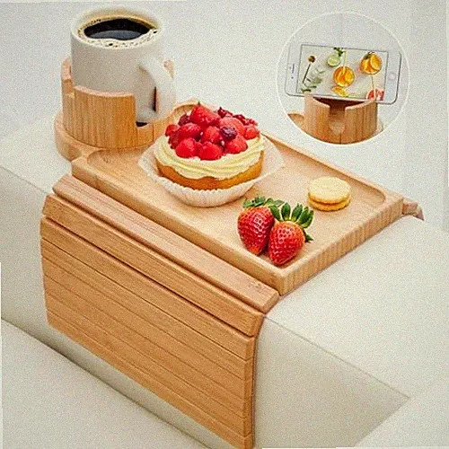 Couch Cup Holder - 3 in 1 Sofa Arm Tray with 360° 18.9" x 13" x 0.8" Natural