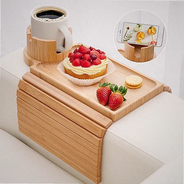 Couch Cup Holder - 3 in 1 Sofa Arm Tray with 360° Rotating Cup Holder & Pho