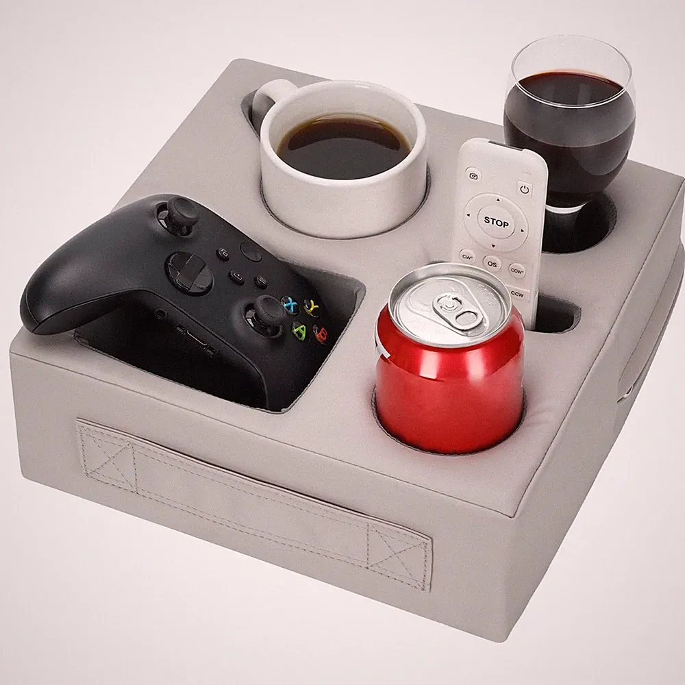 Couch Cup Holder Pillow - Sofa Drink Cup Holder Cozy Buddy | Bed Caddy Organi...