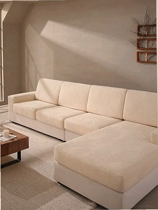 Couch Cushion Covers 4PCS for Sectional Sofa, 3 Cushion & 1 Chaise Cover, Ivory