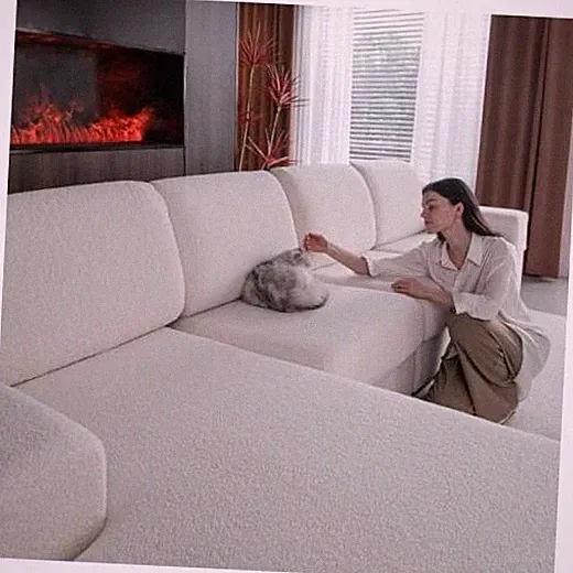 Couch Cushion Covers for Sectional Sofa, 3 Seat Covers S +1 Chaise Ivory