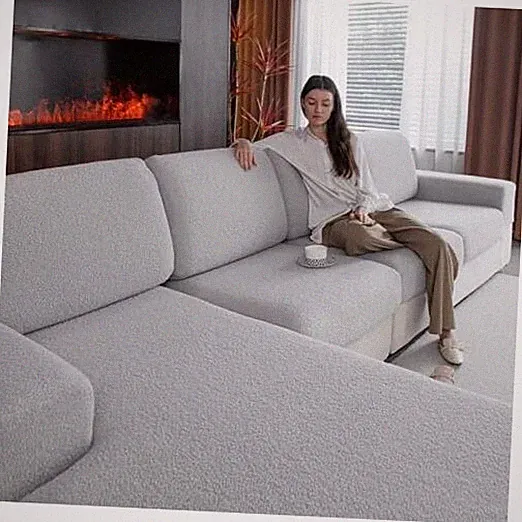 Couch Cushion Covers for Sectional Sofa, Stretch 3 Seat Covers S Light Gray