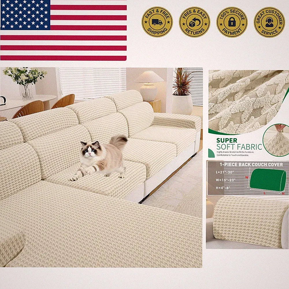 Couch Cushion Covers for Sectional Sofa, Stretch Sofa Cushion Cover Washable...