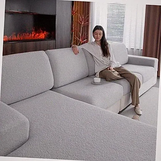 Couch Cushion Covers for Sectional Sofa, Stretch Soft Back Cover Light Gray