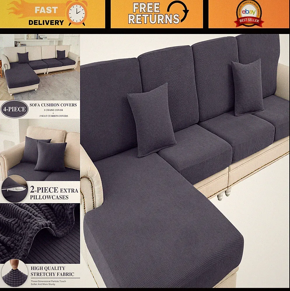 Couch Cushion Covers for Sectional Sofa - Washable Stretch Slipcovers + 2 Pillow