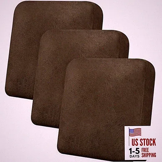 Couch Cushion Covers Leather-Look 3PC Stretch Sofa 3 Cushion Sofa Dark Brown