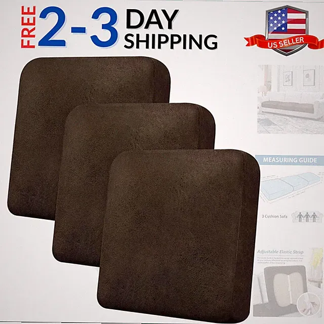 Couch Cushion Covers Leather-Look 3PC Stretch Sofa Seat Slipcover Sets for Li...