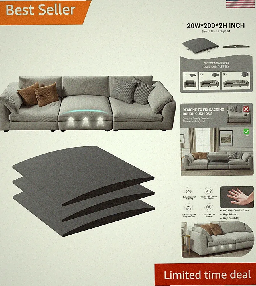 Couch Cushion Support for Sagging Seat, Grey Set of 3