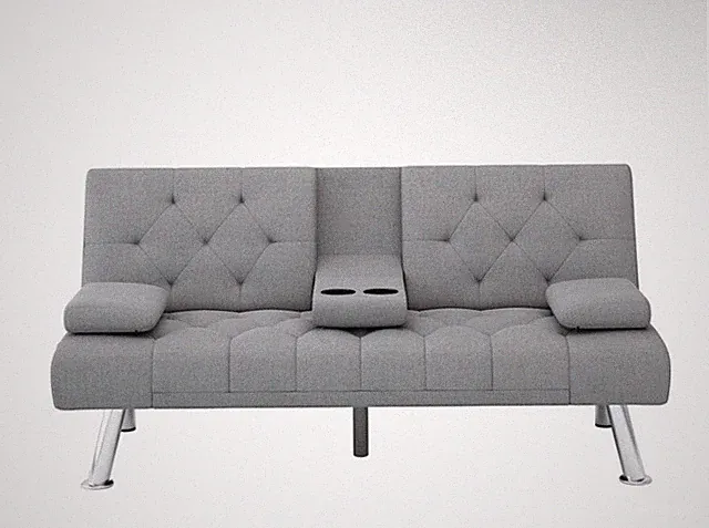 Couch Futon Bed Homfa Convertible Futon Sofa Bed, Grey Finish With 2 Cup Holders