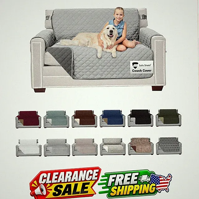 Couch Loveseat Slip Cover with Strap, Light Gray Charcoal