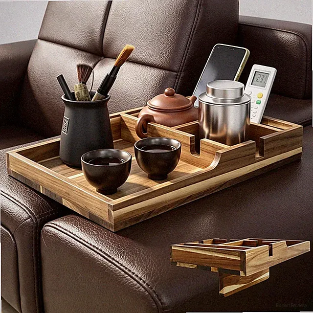 Couch Middle Insert Tray 2-in-1 Acacia Wood Sofa Snack Table
