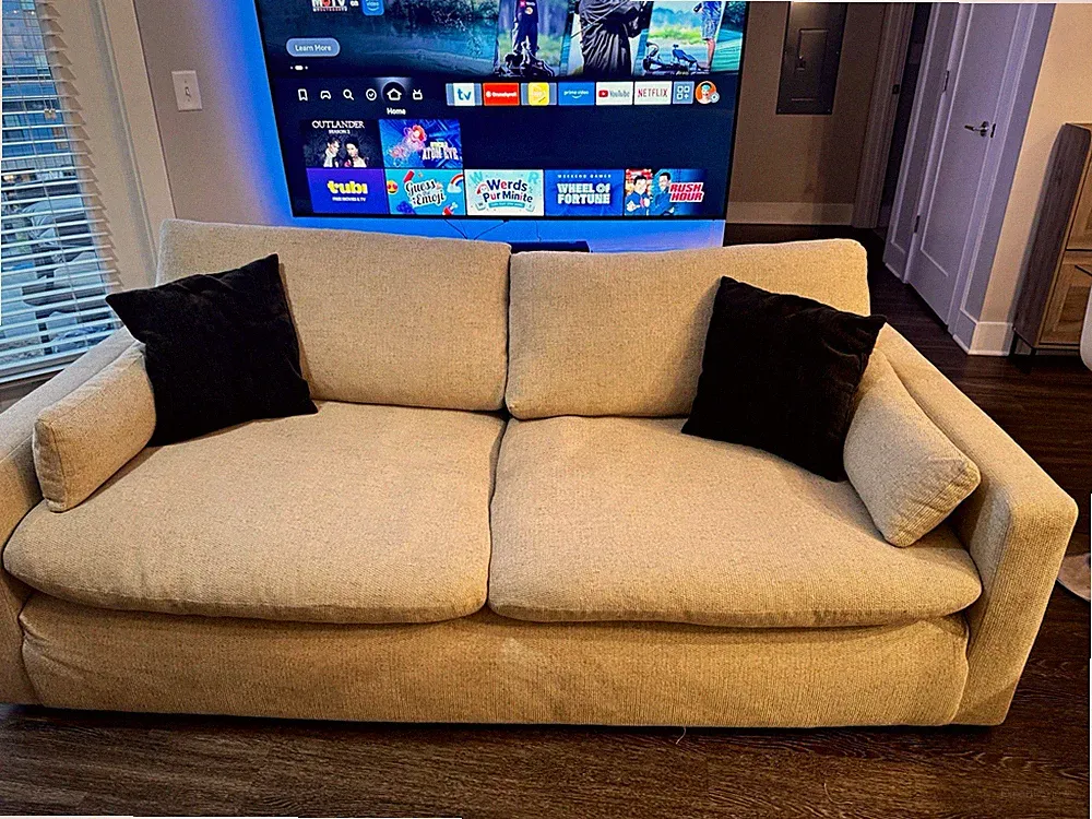 Couch Polyester from Ashley Furniture Elyza line Beige 2-Piece Mssg if interest