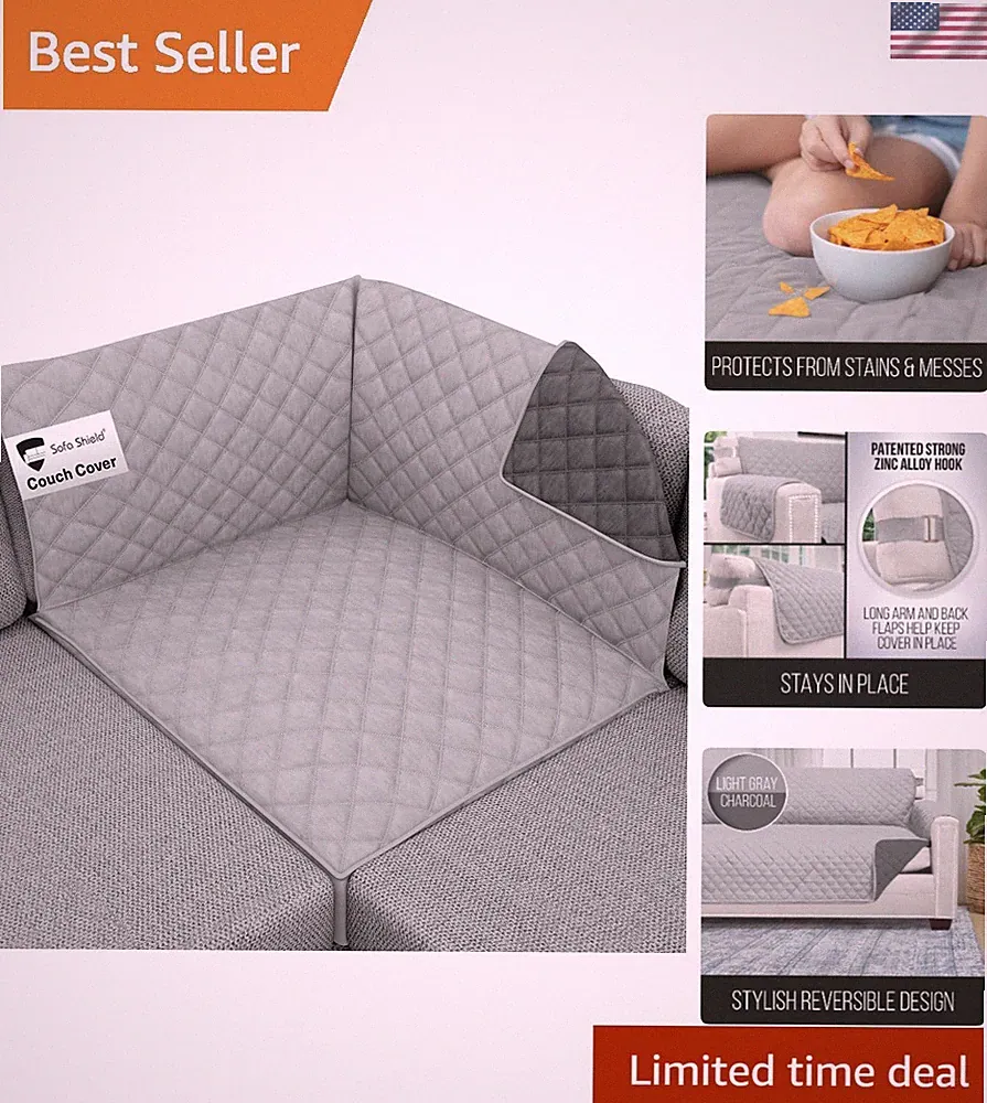 Couch Sectional Corner Slip Cover with Strap, Lt Gray Charcoal