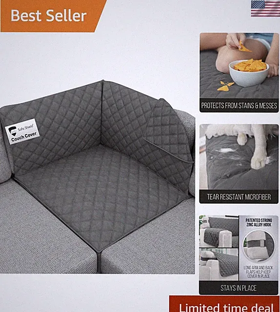 Couch Sectional Covers for Dogs, Reversible Furniture Protector with Strap, S...