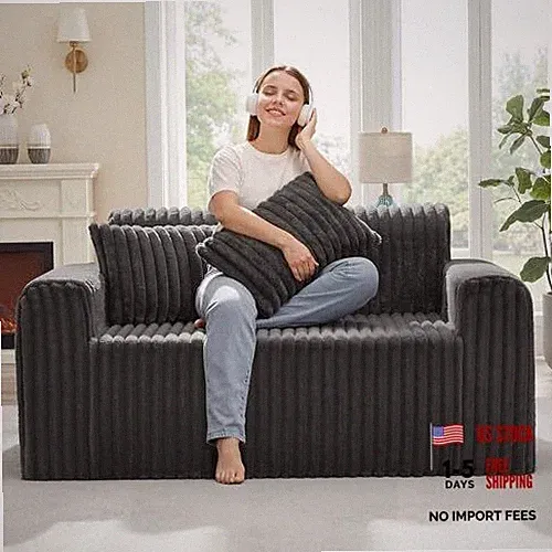 Couch Sofa 2-Seater Foam Sofa for Small Spaces Comfy Sofas with Loveseat Black