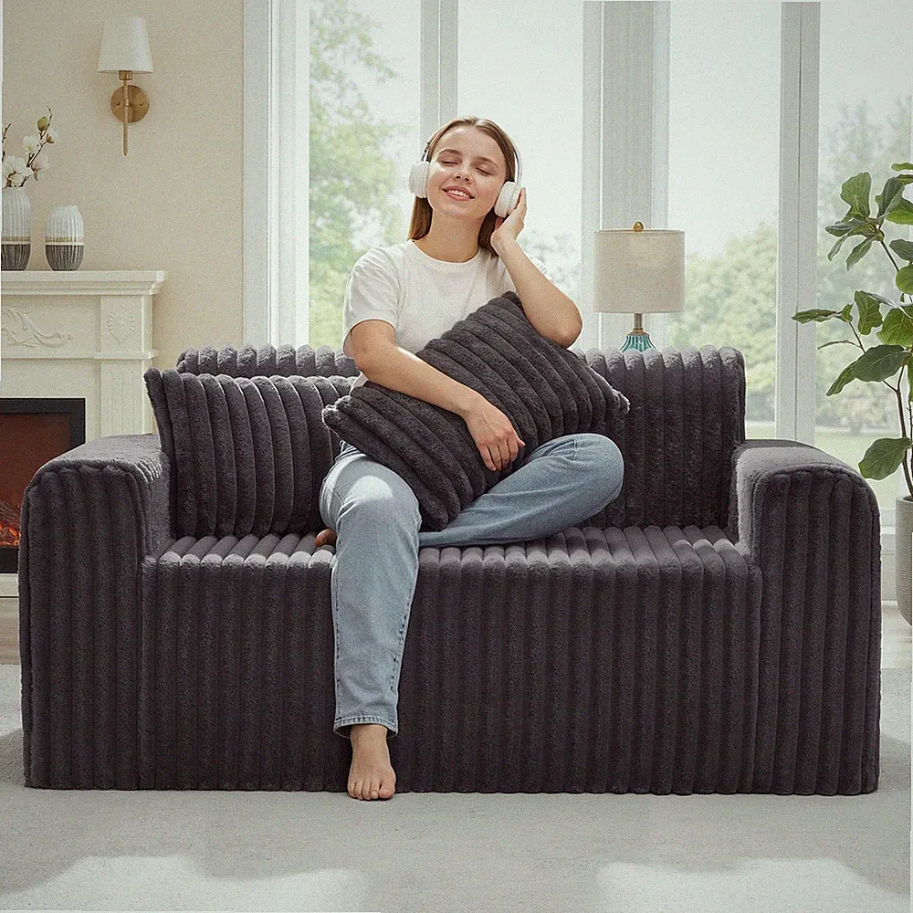 Couch Sofa 2-Seater Foam Sofa Loveseat for Small Spaces Comfy Sofas with Remo...