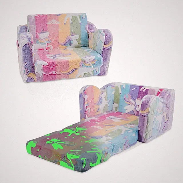 Couch Sofa Couch Unicorn Glow in the Dark 2-in-1 Foldable Sofa Bed Flip Open...
