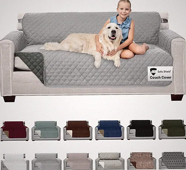 Couch Sofa Slipcover for Dogs with Strap Light Gray Charcoal
