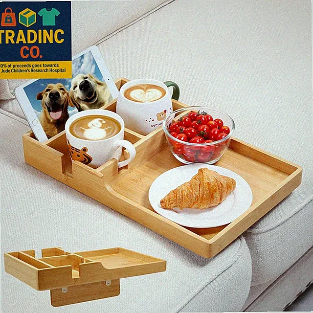 Couch Tray, 2-In-1 Insert & Flat Sofa Organizer Bamboo with 2 Cup Holders,Fits S