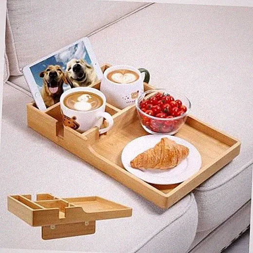 Couch Tray, 2-in-1 Insert & Flat Sofa Organizer with 2 Cup Holders,Fits Bamboo