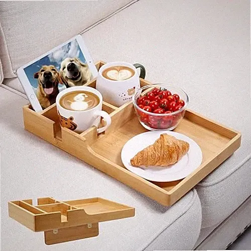 Couch Tray, 2-in-1 Insert & Flat Sofa Organizer with 2 Cup Holders,Fits Bamboo