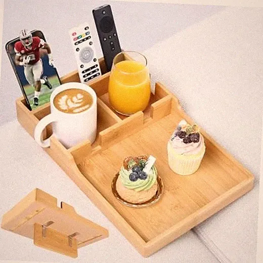 Couch Tray Insert for Middle Seat Couch Table with 2 Cup Holders, Fits Bamboo