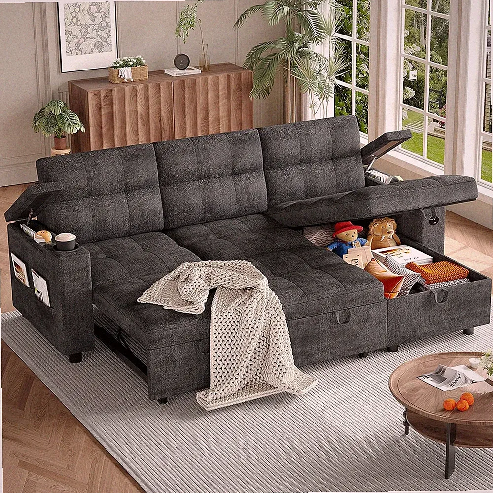 Couches for Living Room, 84'' Sofa Bed，L-Shaped Sectional Sleeper Sofa with Pull