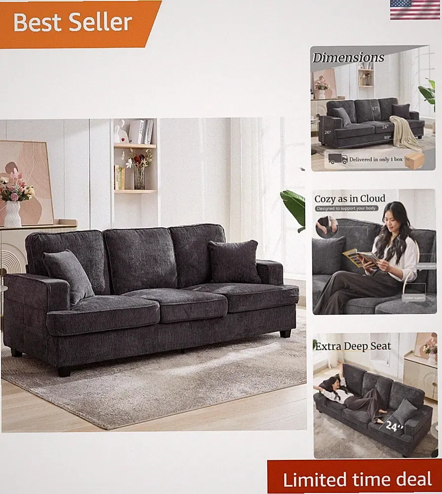 Couches for Living Room, 89 inch Cloud Couch Sofa in Chenile with Extra Comfy...