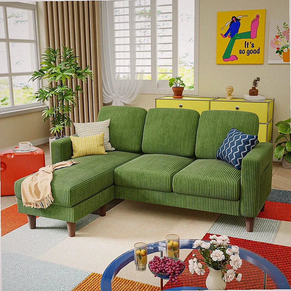 Couches for Living Room, Sofa with Movable Ottoman, Small Couch with Reversib...