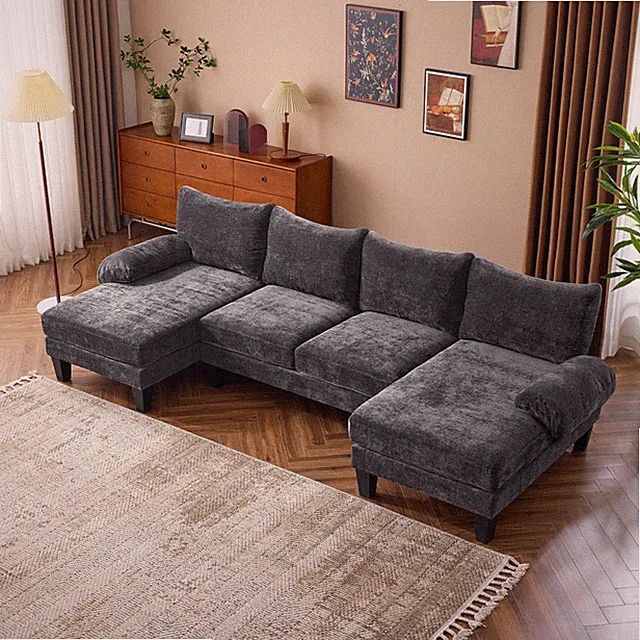 Covertible Couch with Wood Grain Legs for Living Room 111"L x 94"W x 34"H