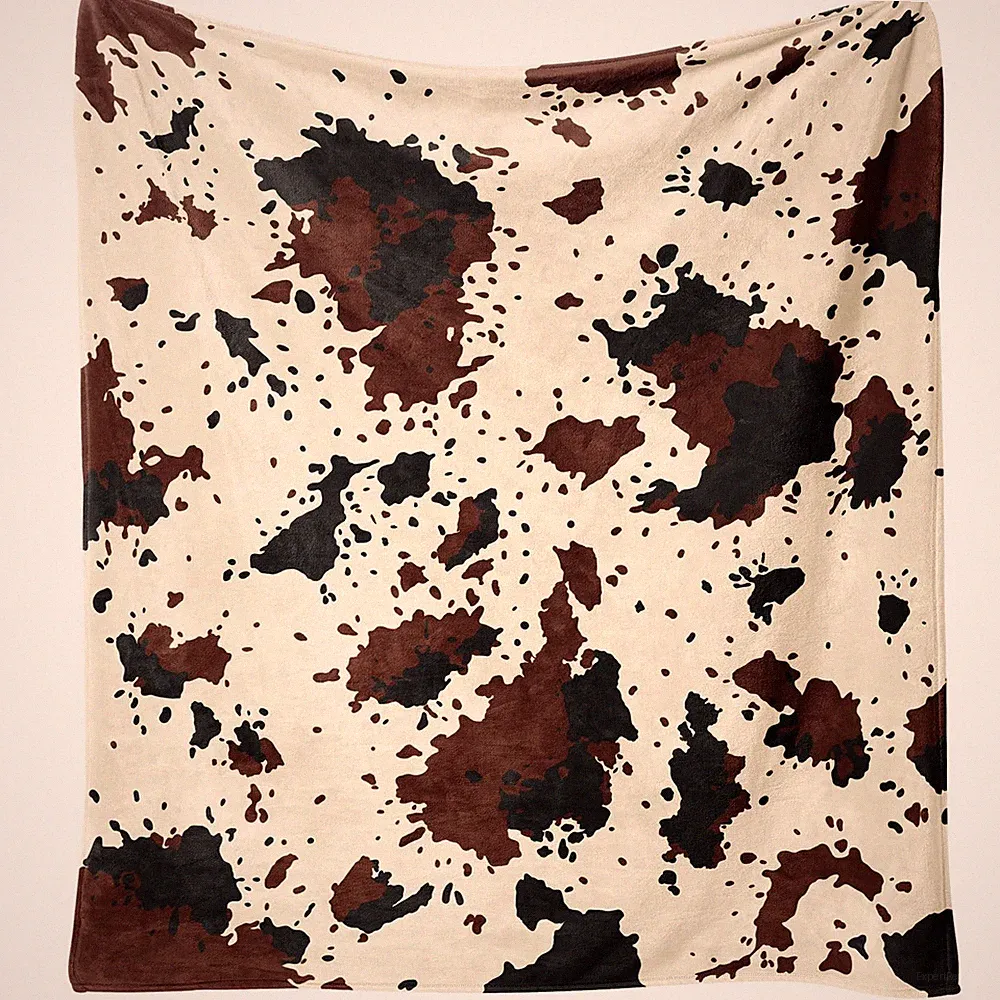 Cow Print Blanket Faux Fur Flannel Throw 60x50 Western Animal Print Sofa Bed