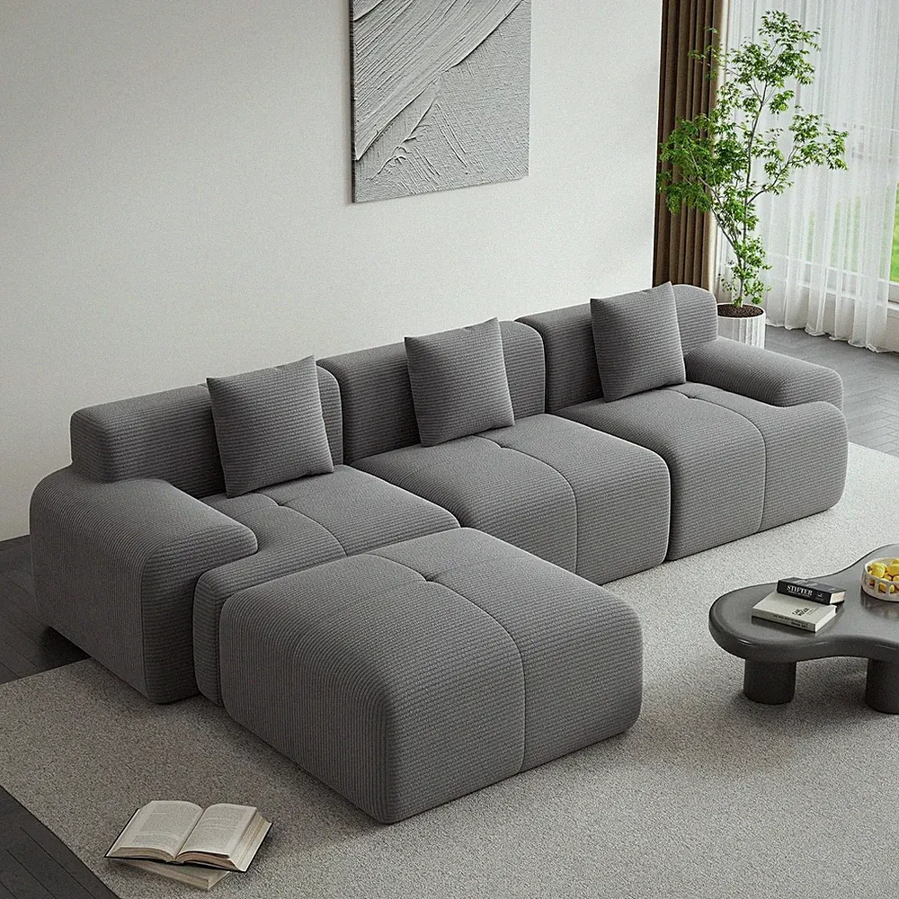 Cozy 120" Modular L-Shape Couch with Memory Foam in Dark Grey Corduroy